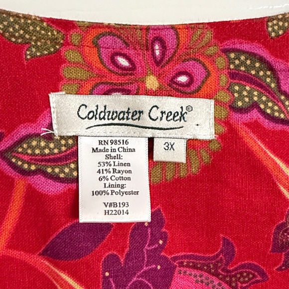 Coldwater Creek Red Paisley Linen Blend Jacket | Size 3X | Lightweight Layer - Picture 3 of 4